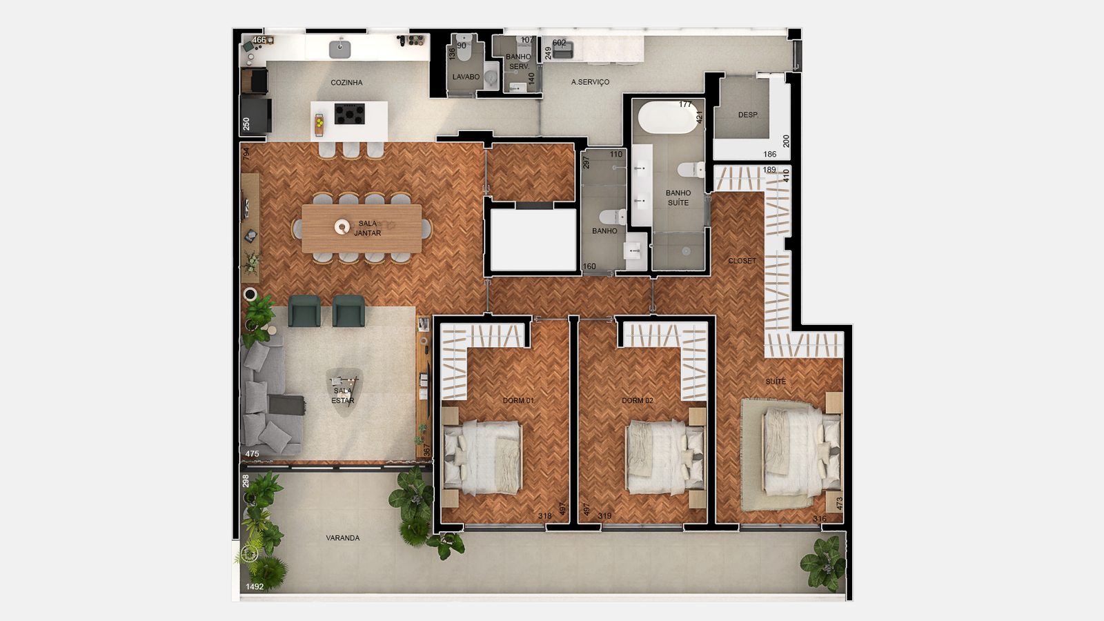 Foto 5 de Apartamento Amplo de 202m² | 3 Quartos | Cozinha Integrada e Varanda